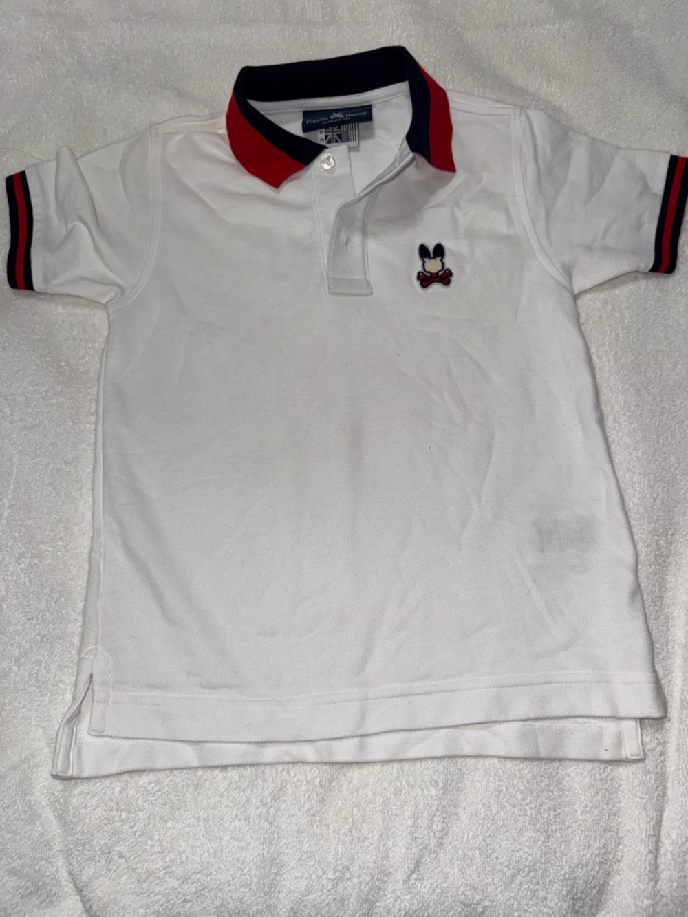 Psycho Bunny White Polo with Red & Navy Trim